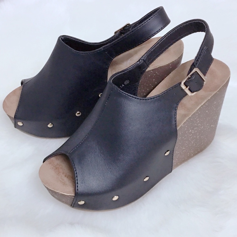 Black Vegan Leather Wedges - Picture 7 of 8